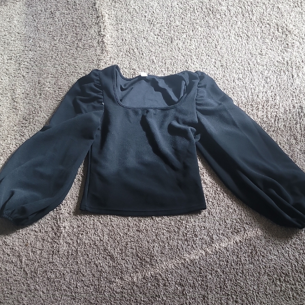 Amazon Black Blouse with Puff Sleeves and Square Neckline